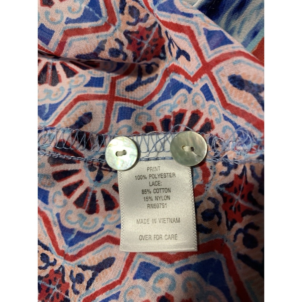 Valerie Stevens sheer peasant blouse BoHo red white and blue Large - Picture 12 of 12